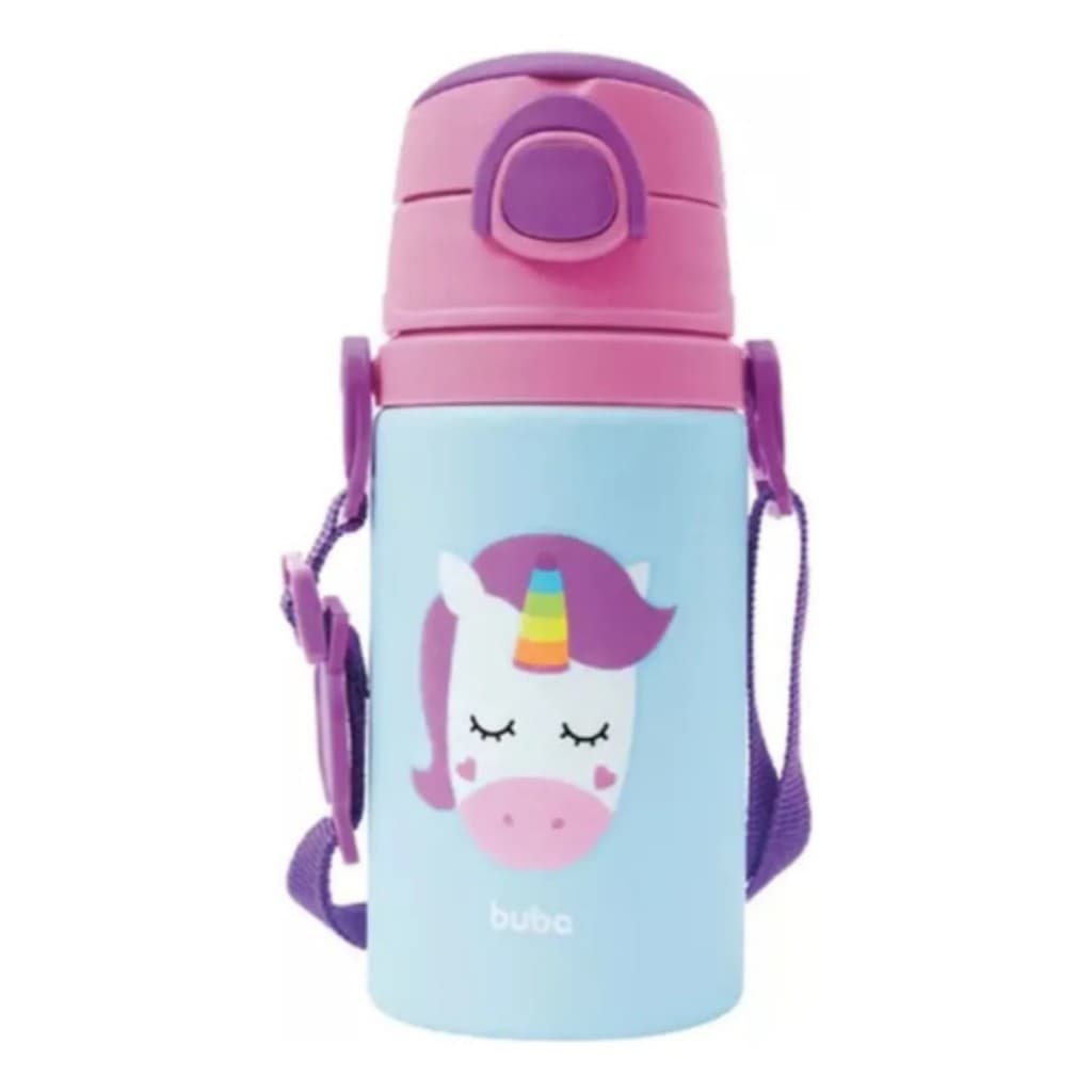 Garrafa De Alumínio Infantil Com Canudo Fun 400ml Unicórnio - Buba