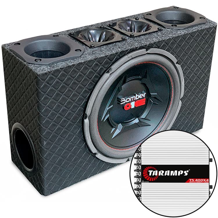 Caixa De Som Automotivo Trio Slim Subwoofer Grave Medio Agudo + Modulo Amplificador