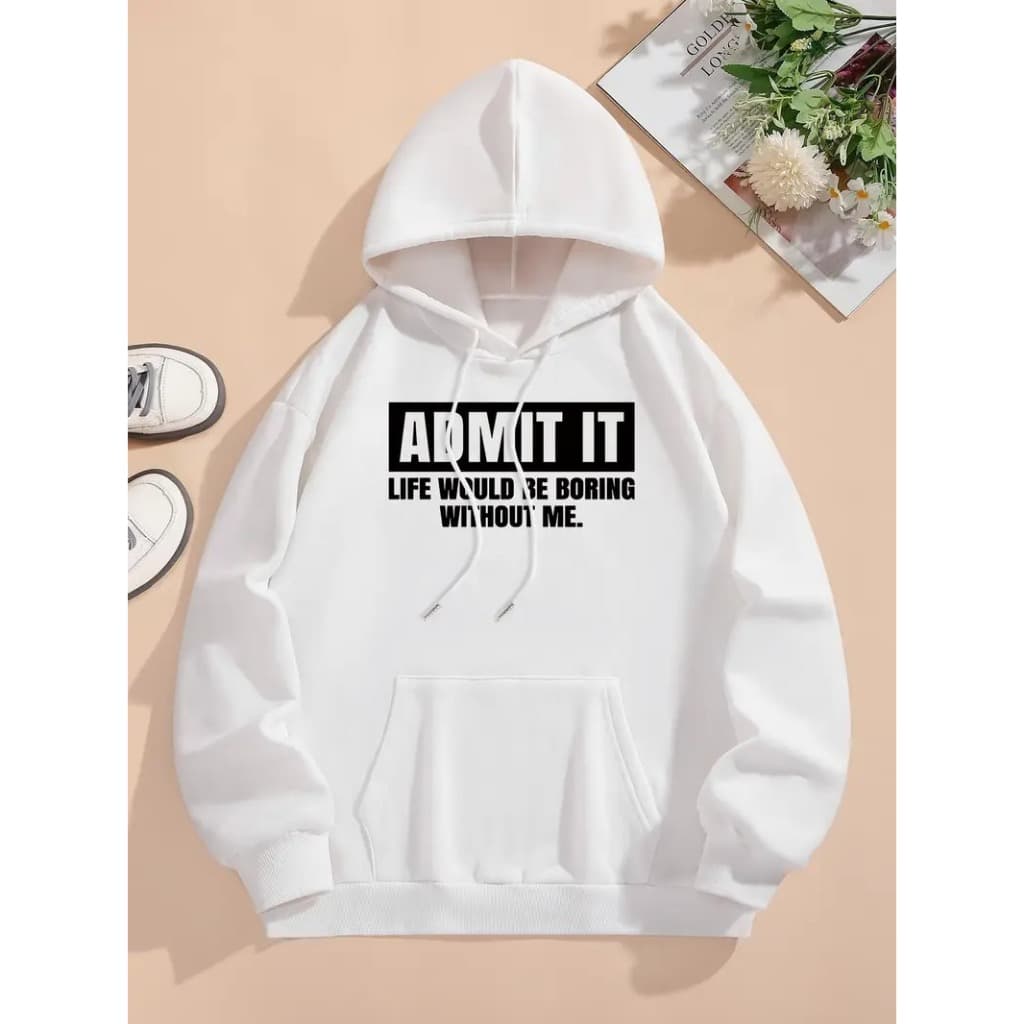 Moletom Unisex com Estampa de Letras - Suéter Aconchegante para Outono e Inverno com Cordão, Bolso Frontal e Design Gráf