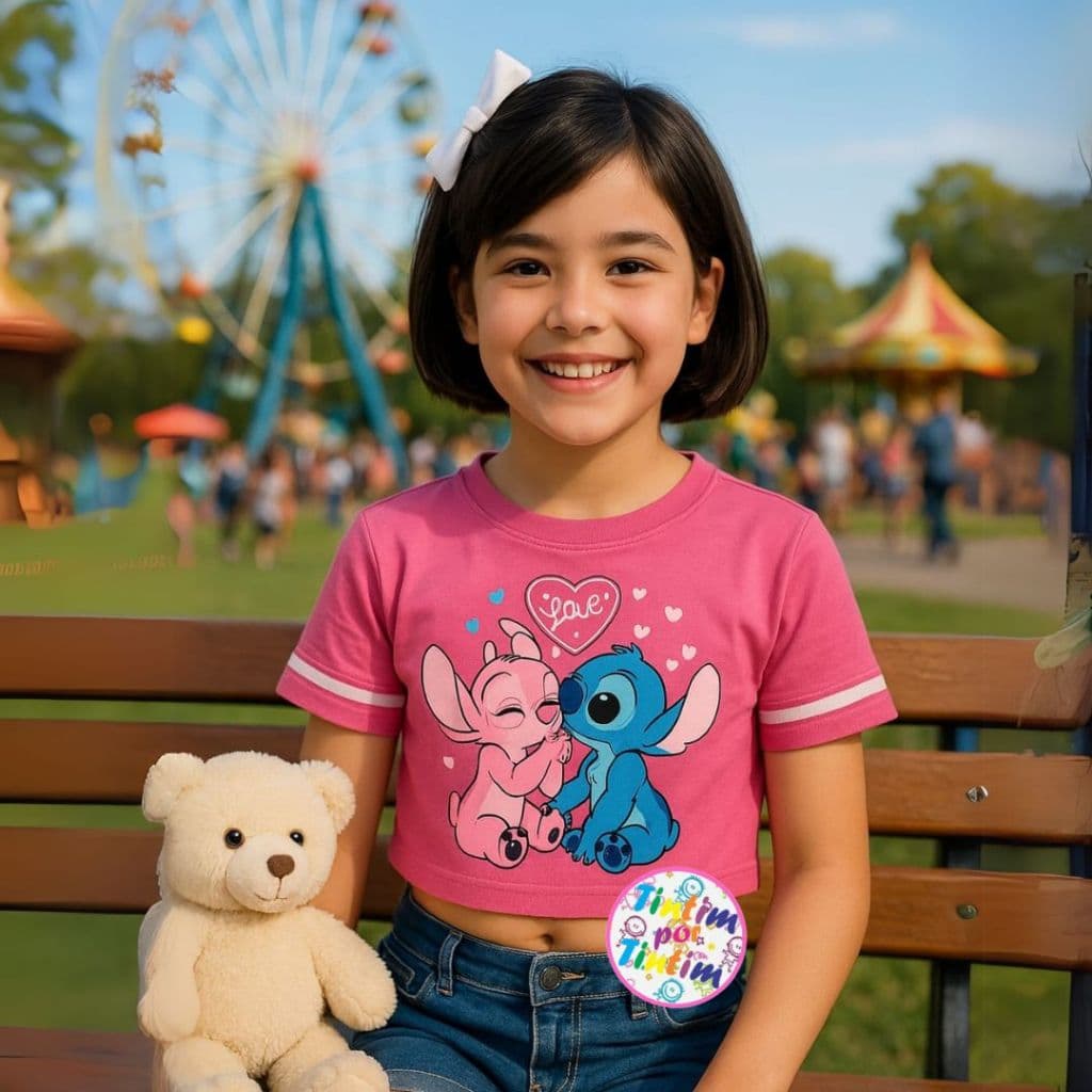 Blusa Stitch infantil Crooped stitch juvenil Moda Blogueira Roupa Infantil Menina Blusa do stitch blusa juvenil menina