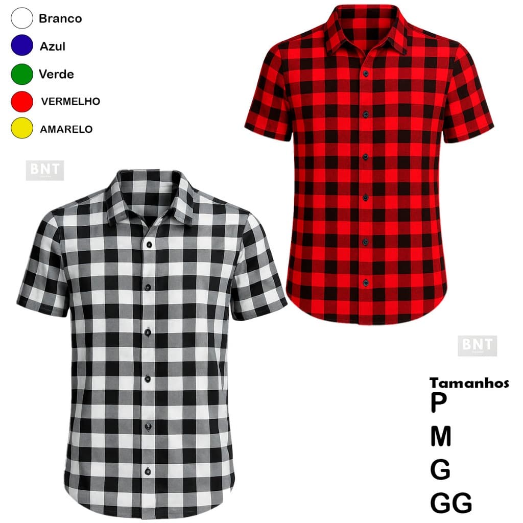 Kit 2 Camisa Xadrez Masculina Festa Junina – Manga Curta | Tecido Viscose Leve e Fresco varias