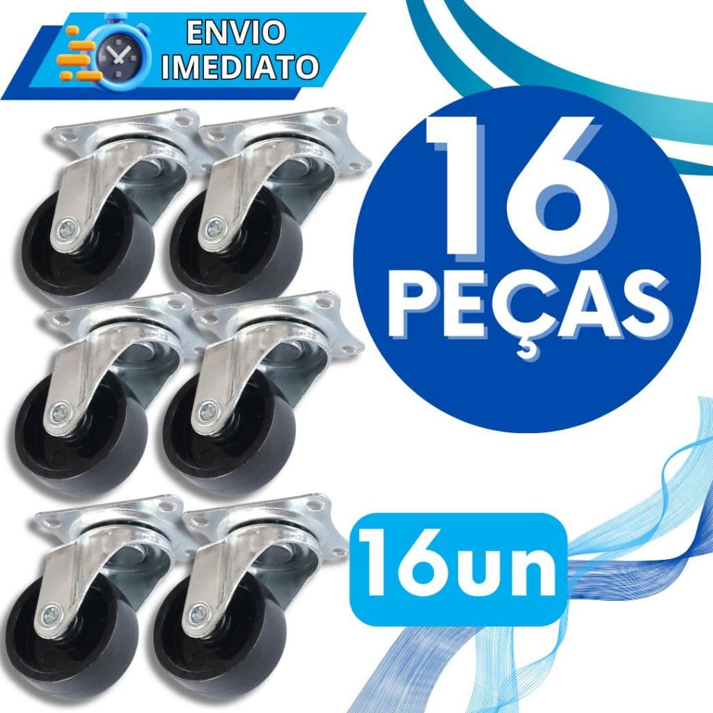 KIT 16 Rodízio Giratório Roda Rodinha Móveis Reforçada Resistente "2" Polegadas Preta para Móvel Vaso Suporte Cabeceira