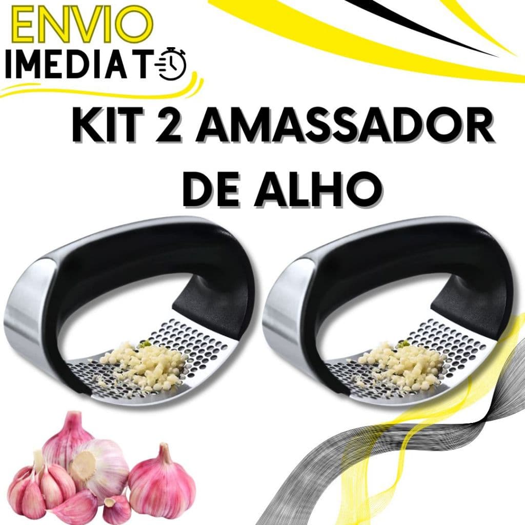 KIT 2 Triturador Amassador Espremedor de Alho Batata Cebola Aço Inox Manual Multiuso Universal Super Resistente Casa