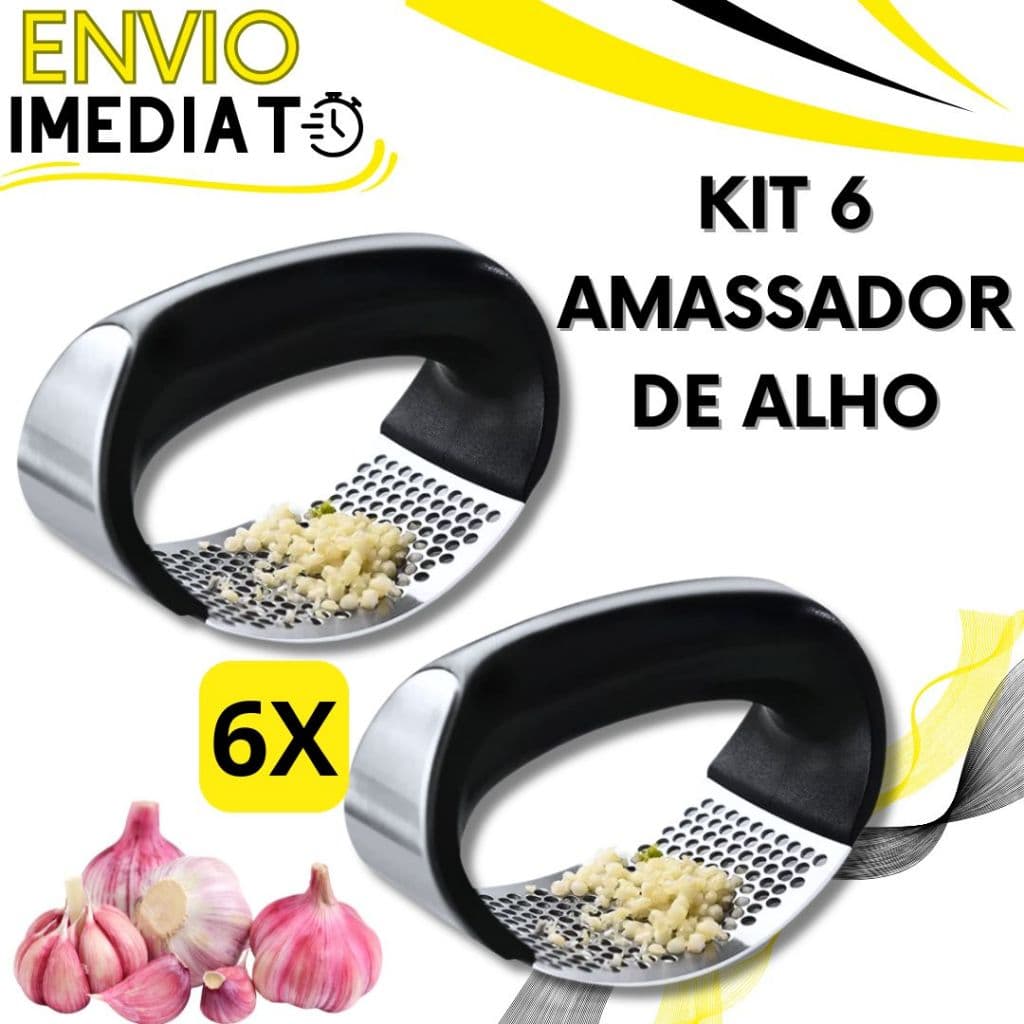 KIT 6 Triturador Amassador Espremedor de Alho Batata Cebola Aço Inox Manual Multiuso Universal Super Resistente Casa