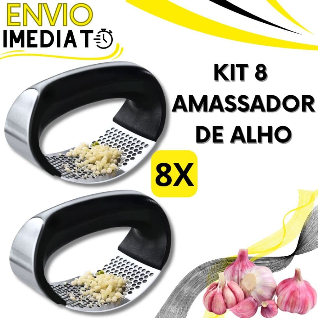 KIT 8 Triturador Amassador Espremedor de Alho Batata Cebola Aço Inox Manual Multiuso Universal Super Resistente Casa