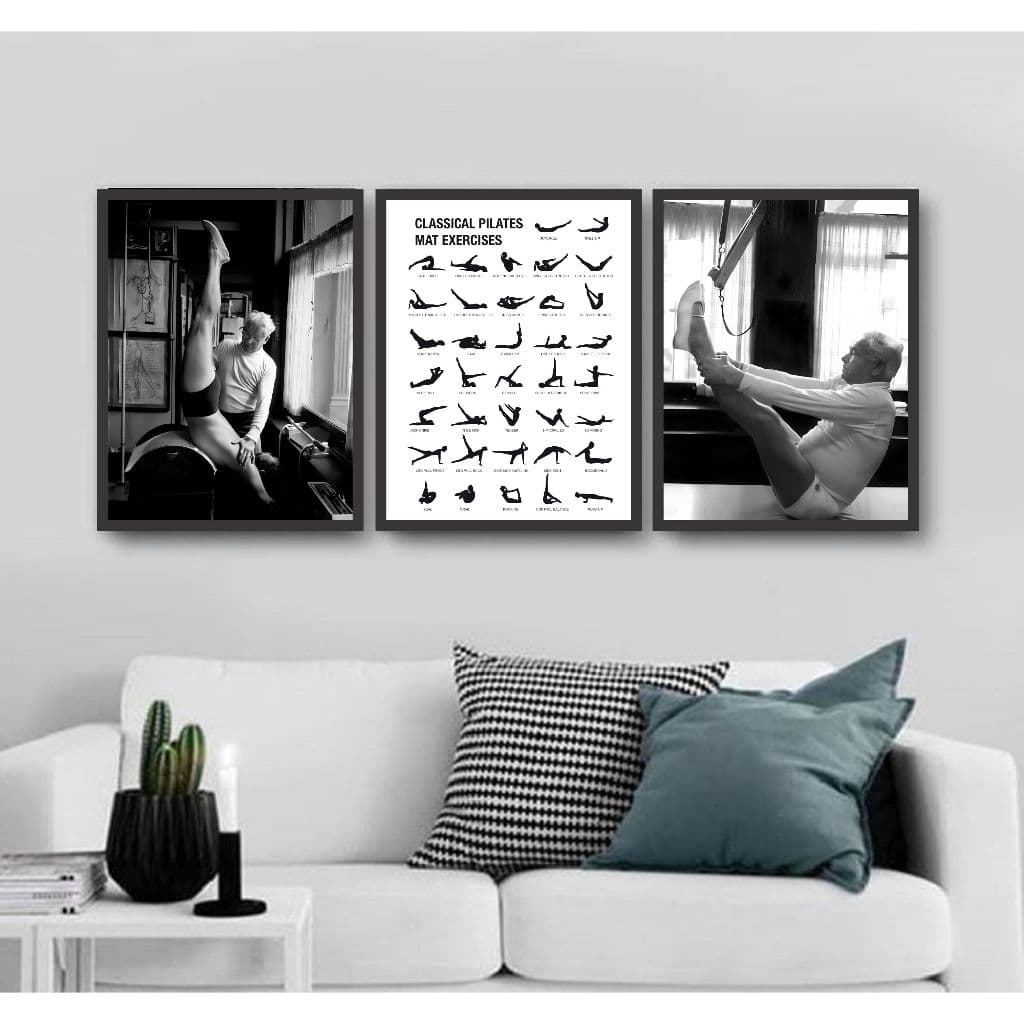 Quadro decorativo Studio de pilates Joseph Pilates moldura preta  JPQ9