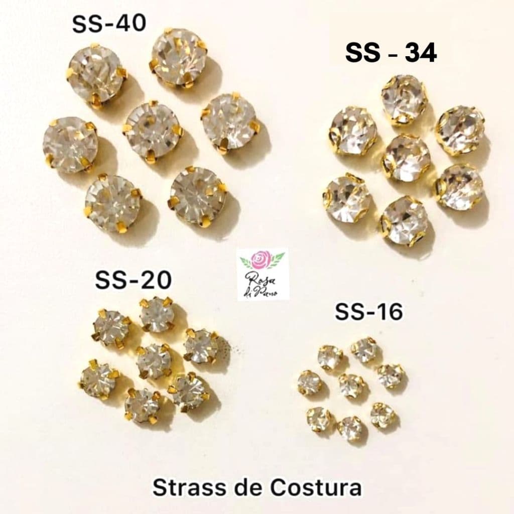 Strass de Costura Cristal Base Dourada (Escolha Tamanho e a partir de 50 Unidades) para Laços, Tiaras e Artersanato