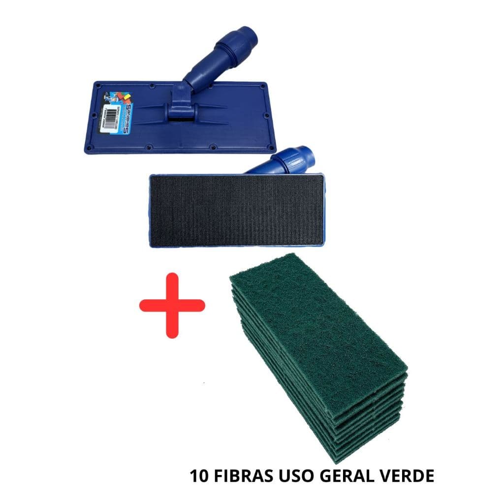 Kit Suporte Limpa Tudo Rodo Mop Giratorio + 10 Fibras Verde Uso Geral