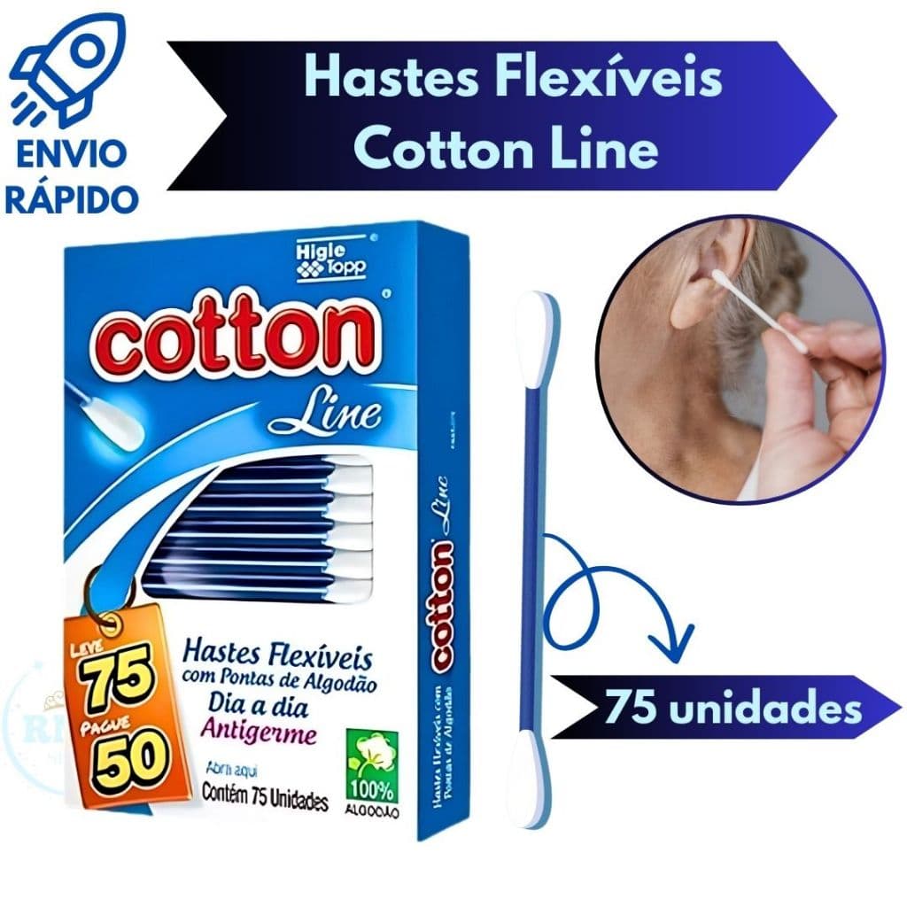 Hastes Flexíveis Cotton Line Com Pontas De Algodão 75 Unidades