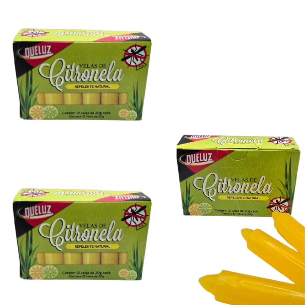 Kit 3 Vela Palito Aromática Citronela cx c/12 unid 20g Queluz