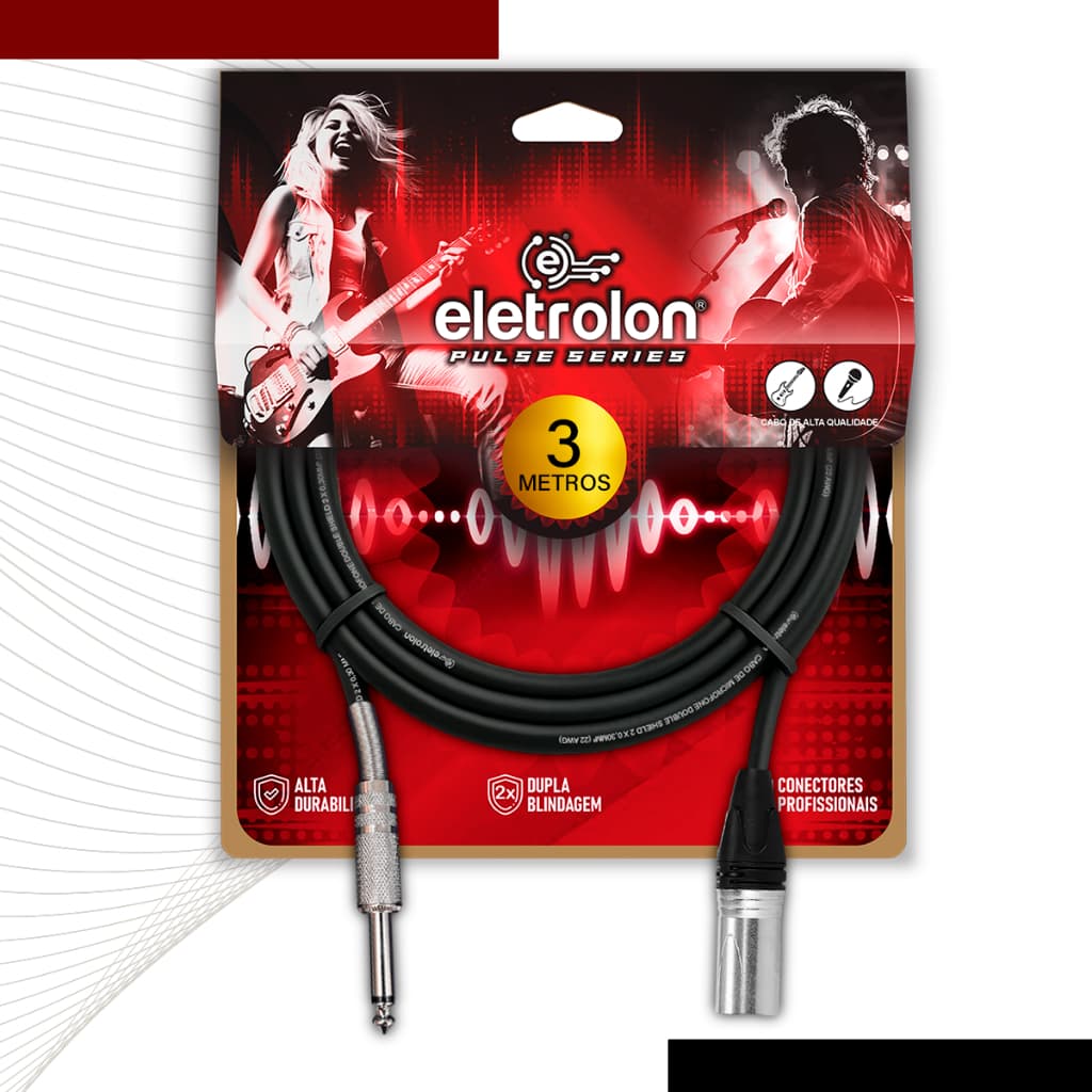 Cabo De Microfone Balanceado P10 Mono Para Xlr Macho 3m Metros - Pulse Eletrolon