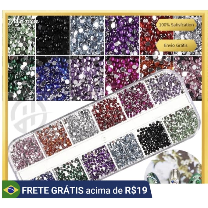 Kit Estojo Strass Para Maquiagem e Nail Art