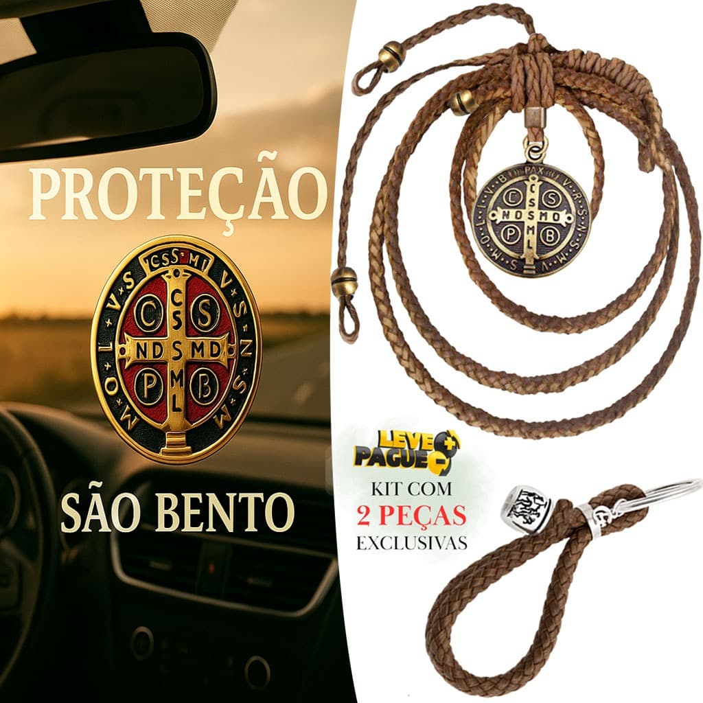 Chaveiro Country Capiau + Penduricalho Laço Couro Marrom São Bento Fé