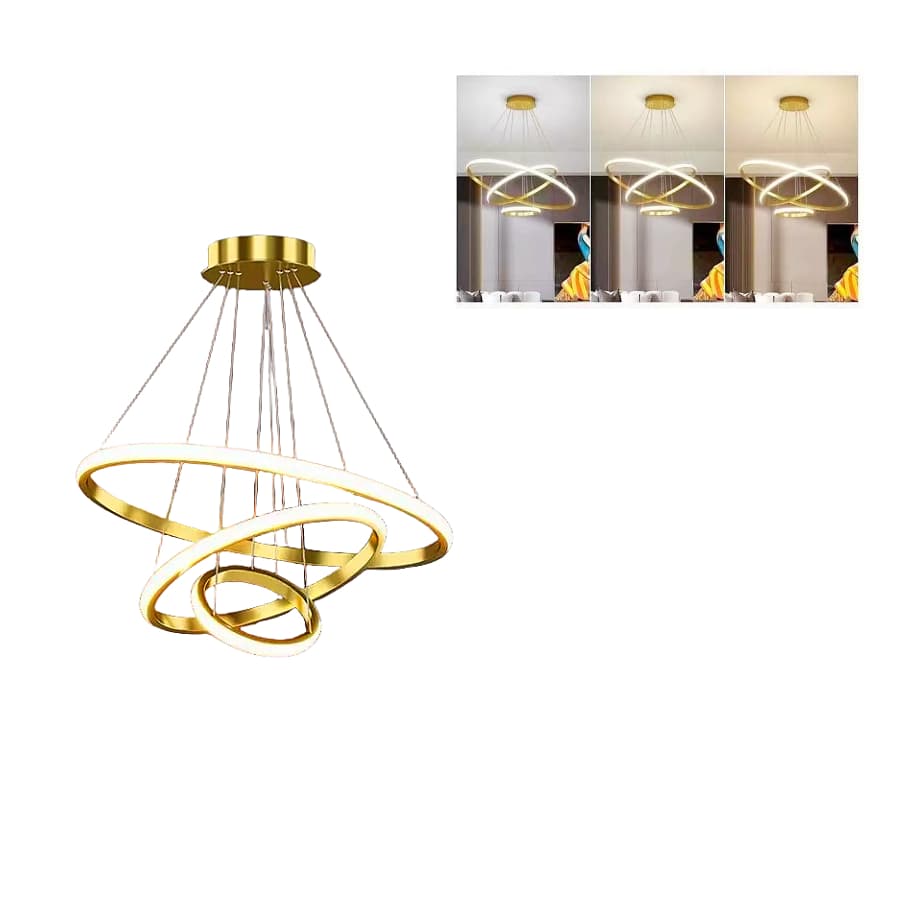 Pendente de 3 Arcos Anel LED 204060CM Aros Moderno 3 em 1 Dourado Preto