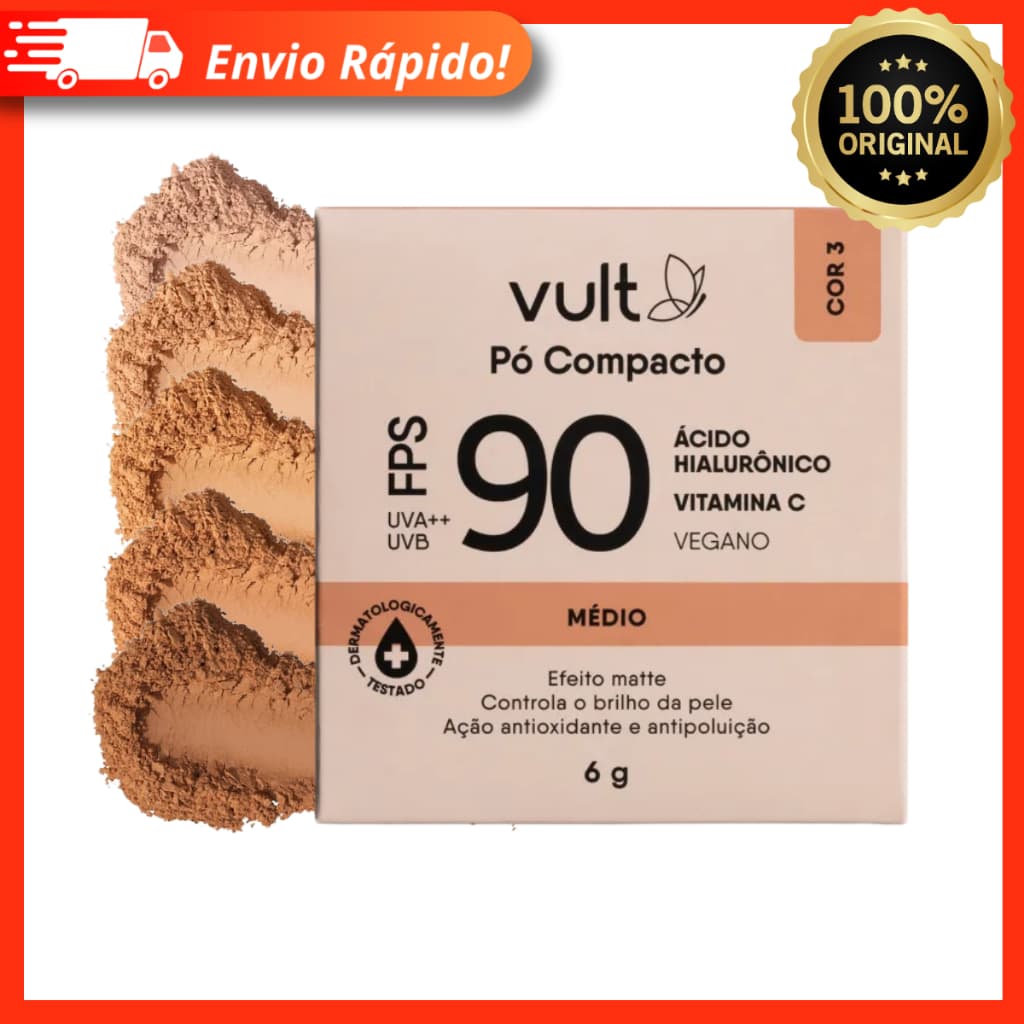 Pó Compacto Facial FPS 90  Médio Escuro - Vult