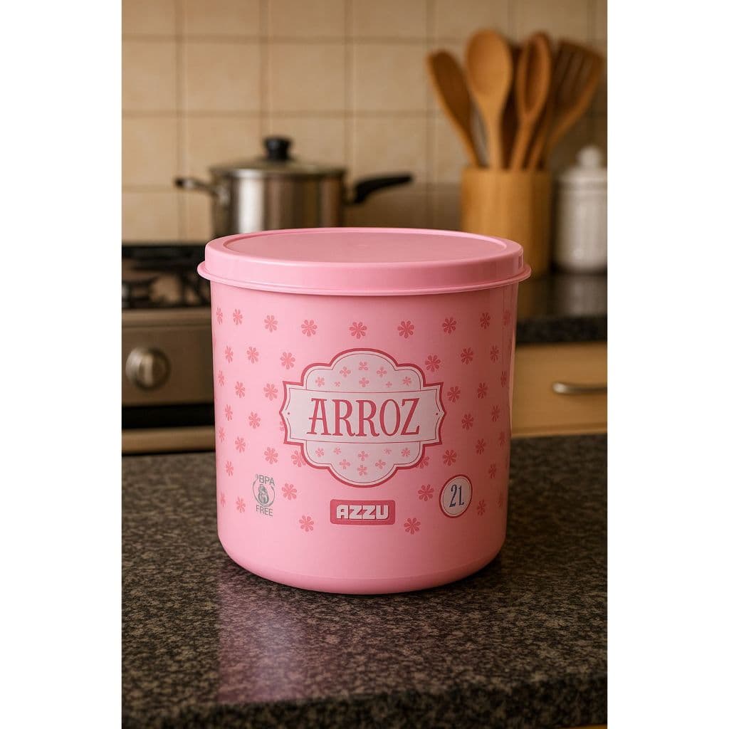 Pote Lata  Rosa Estampado  Arroz 2 Litros Azzu
