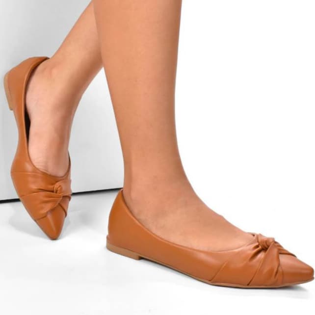 Sapatilha Feminina Confortável Bico Fino Casual Laço Cruzado Elegante