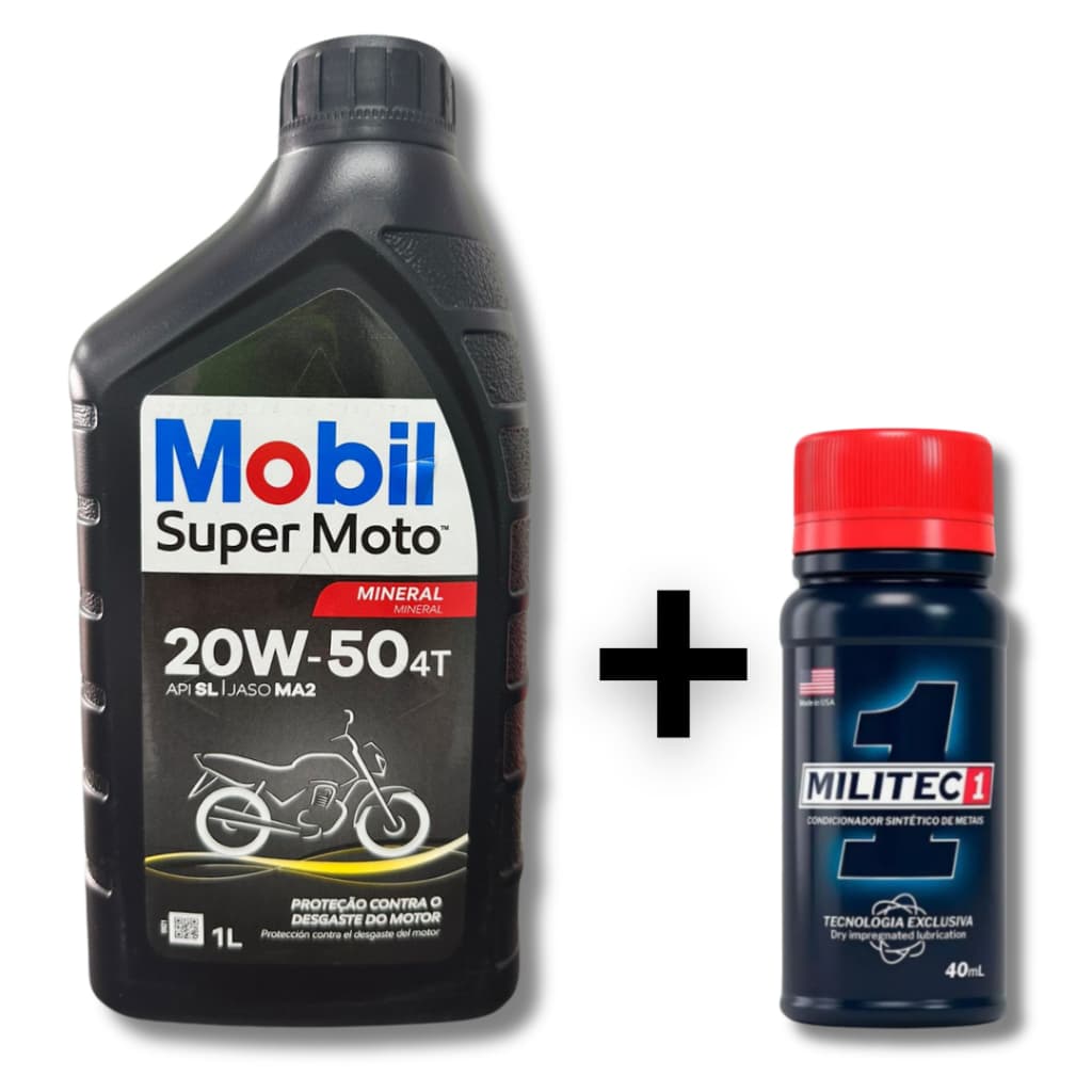 KIT TROCA DE OLEO MOTO MOBIL 20W50 4T 1L + MILITEC 40ML