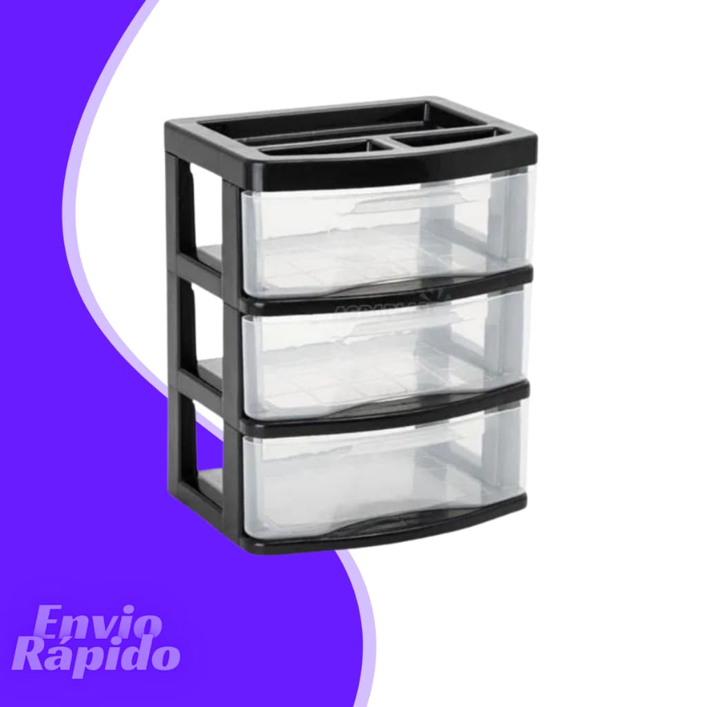 Gaveteiro De Mesa 3 Gavetas Transparente Organizador Multiuso Plástico Para Escritório Maquiagem Ferramentas Joias 775