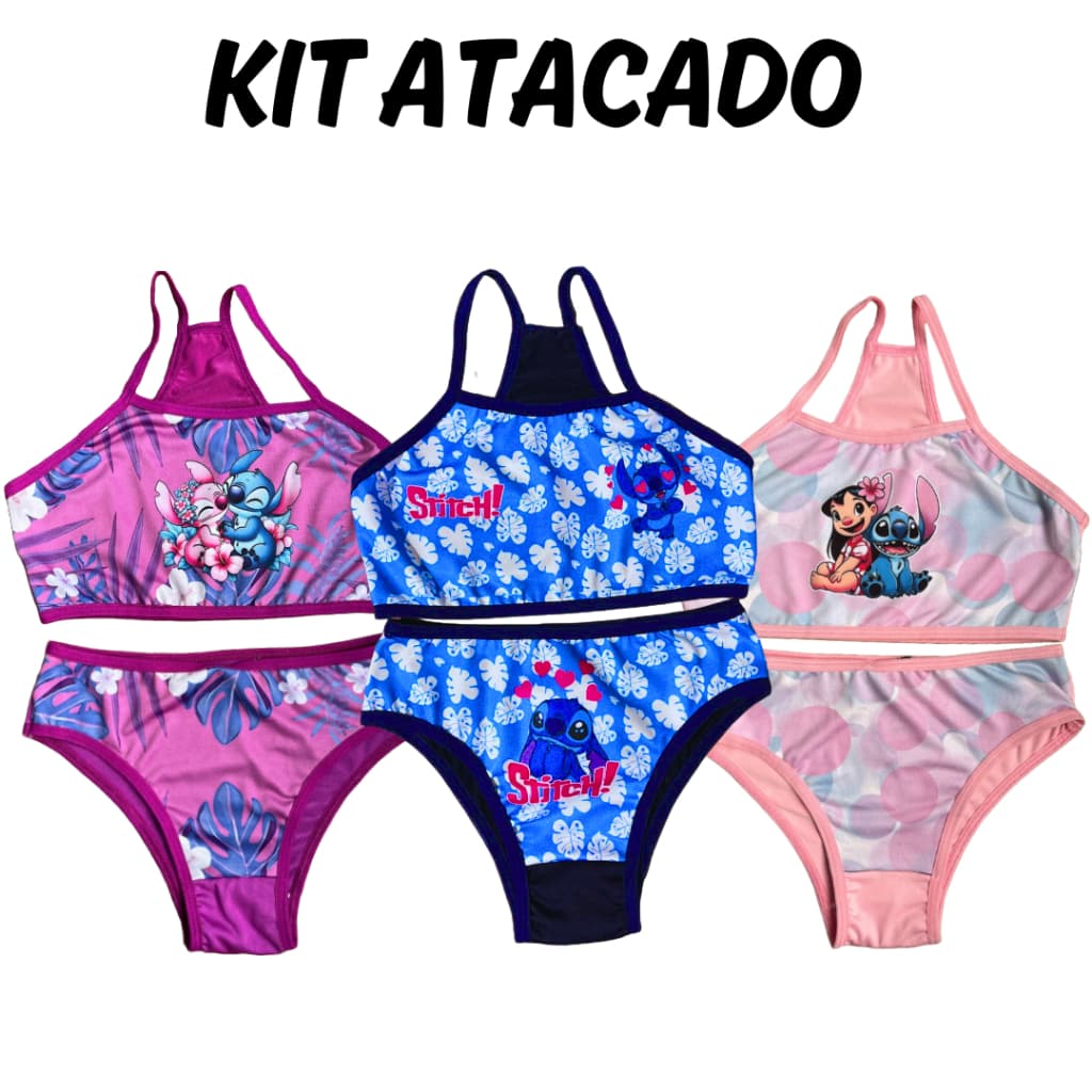 PROMOÇÃO 15 Conjuntos Biquini Infantil Feminino Top Nadador e Calcinha atacado Praia Piscina Verão
