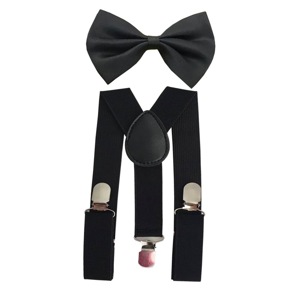 Kit Suspensório e Gravata Borboleta Cor Preto Infantil Para Crianças Regulável Festa Formatura Casamento