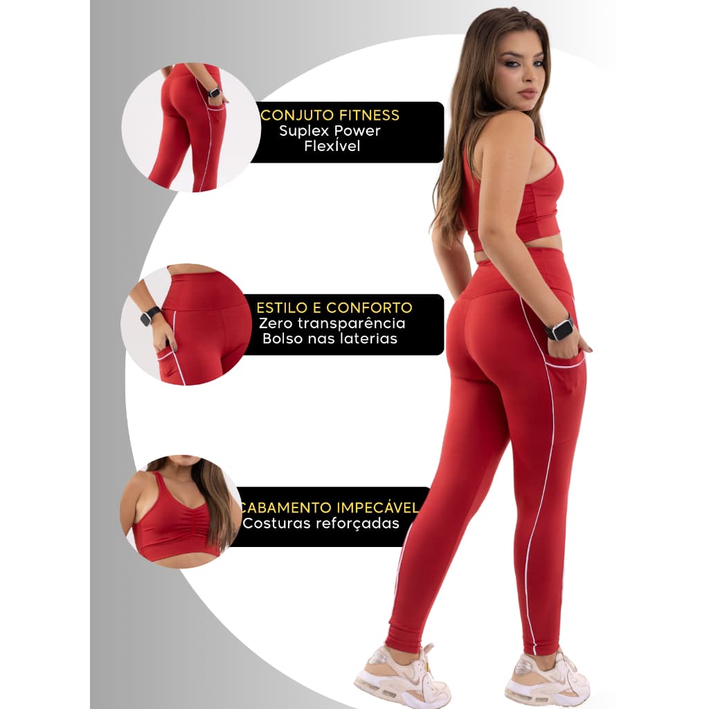 Conjunto Fitness Legging Top Calça Roupa de Malhar Top com sustentação Feminino Zero Transparência