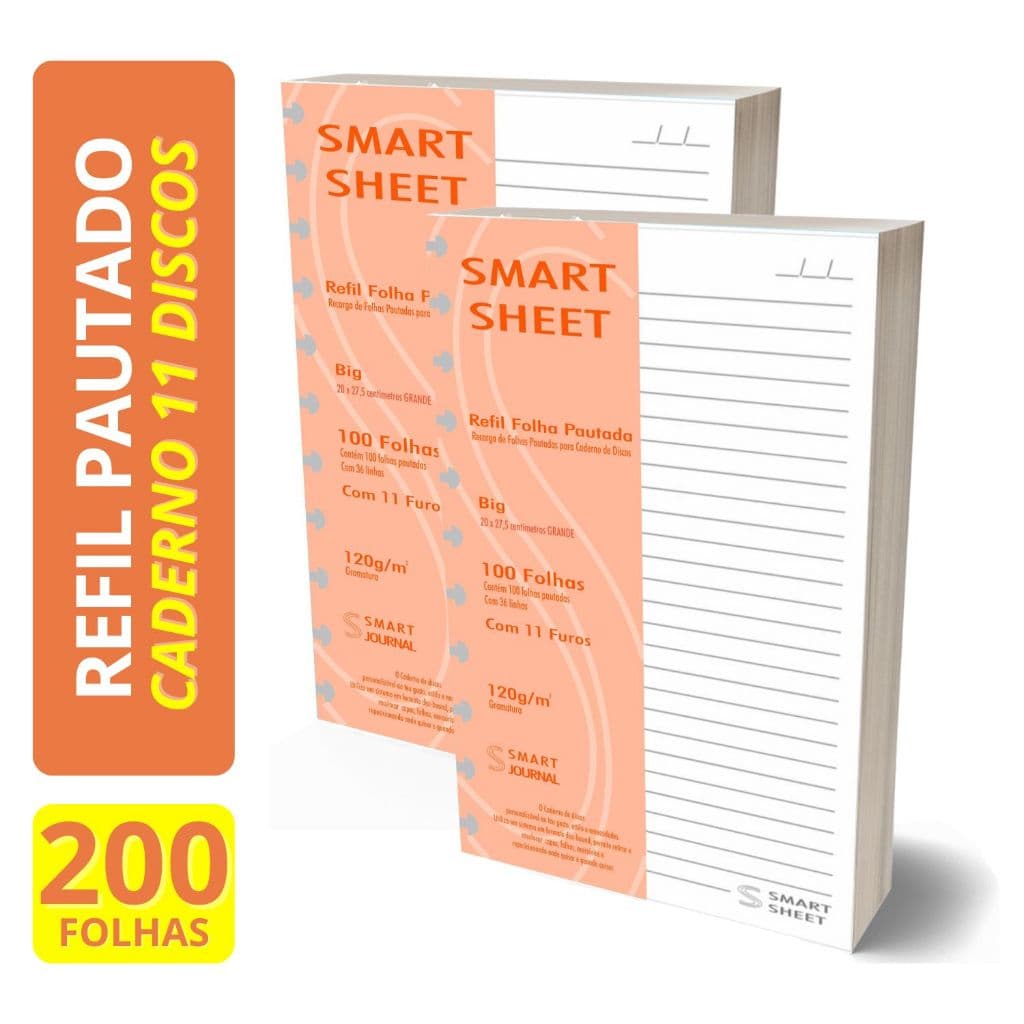 Kit 2 Refil Caderno de Discos 120g 100 Folhas Pautado Grande 11 Furos