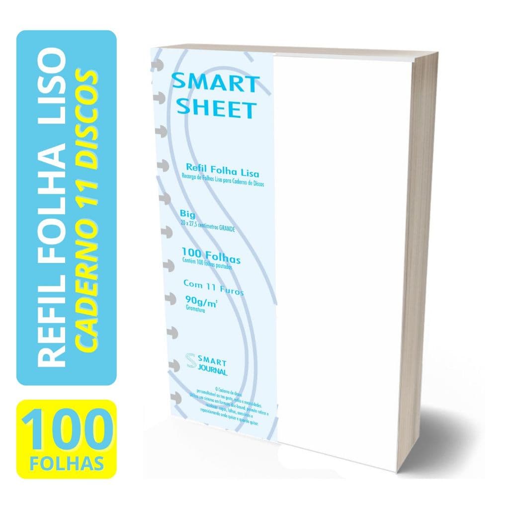 Refil Caderno de Discos 90g 100 Folhas Branco Liso Grande 11 Furos 27,50x20cm Caderno Inteligente