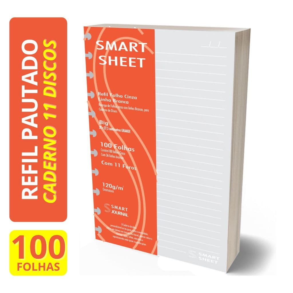 Refil Caderno Discos 120g Pauta Branca 100 Folhas 11 Furos 20x27,5cm