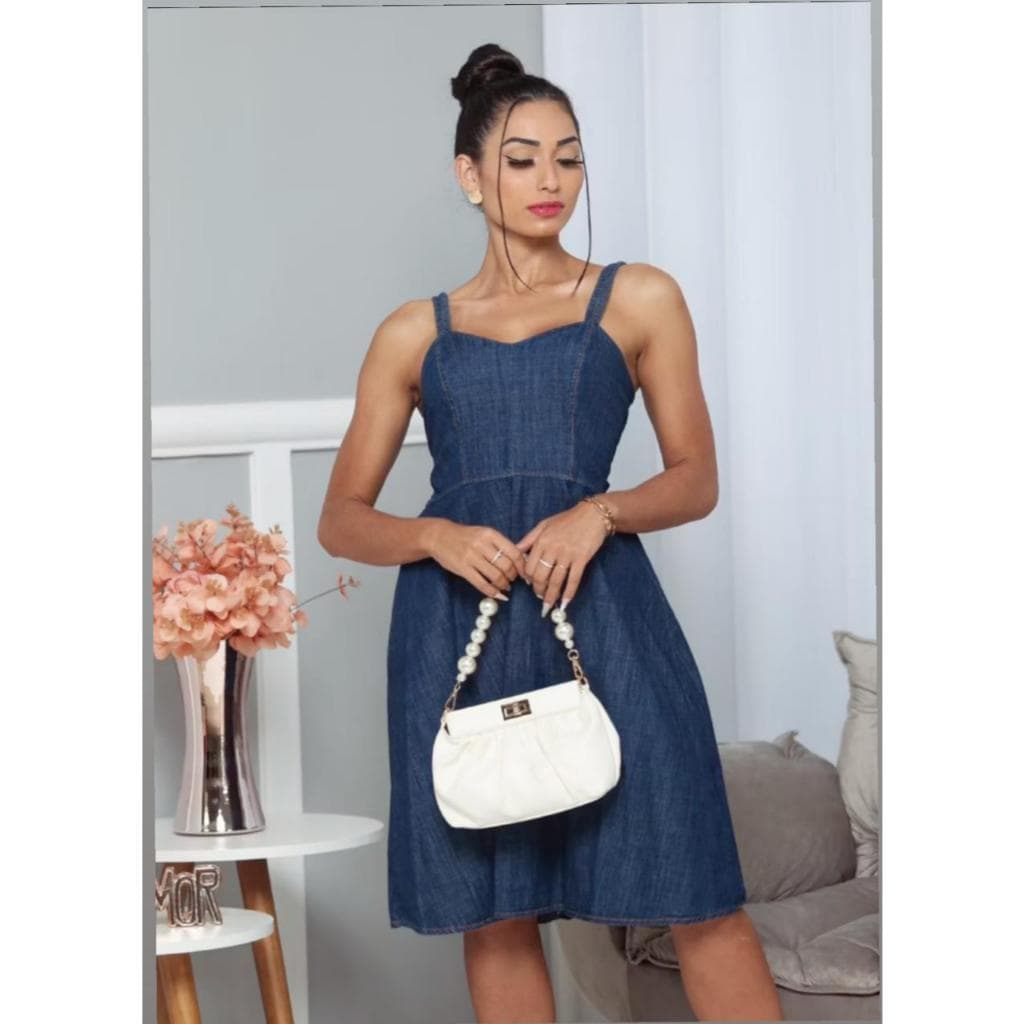 Vestido Jeans Curto Com Lastex Nas Costas Moda Feminina