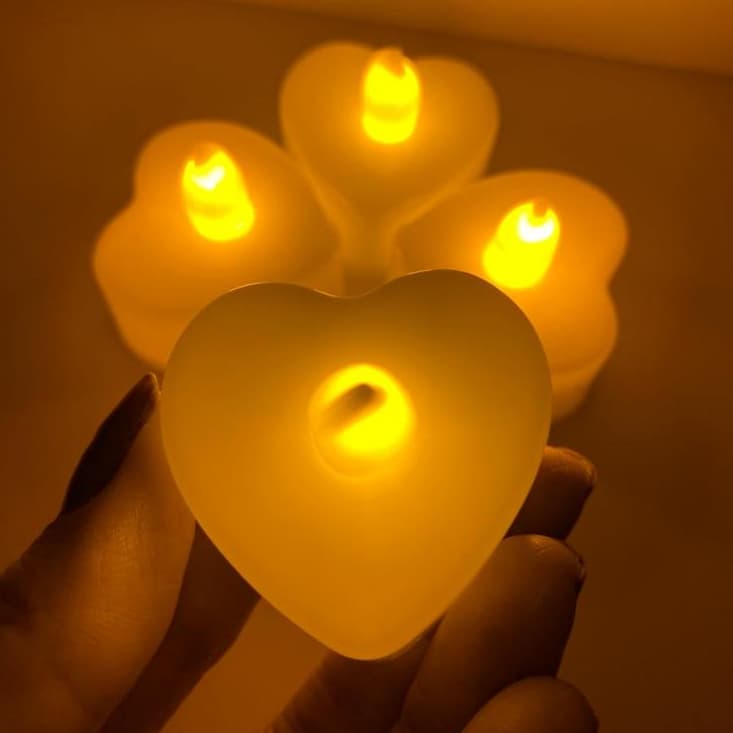 Velas Eletrônica Led Coração Luz Amarela + Baterias