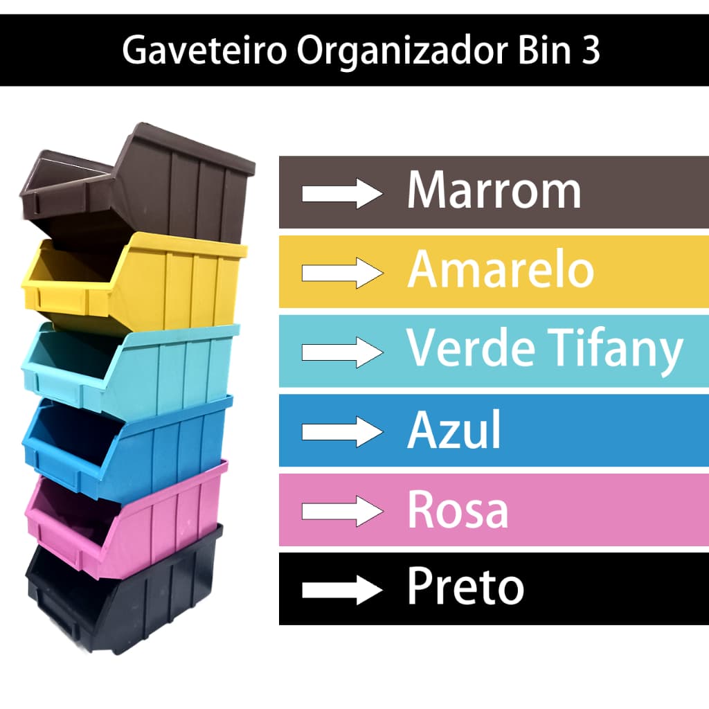 12 Gaveteiro Organizador Bin N 3 - Escolha a  Cor