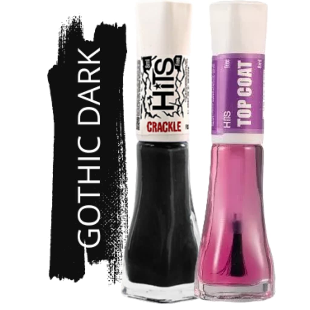 Kit Esmalte Hits Gothic Dark Crackle + Top Coat – Efeito Craquelado com Alta Durabilidade