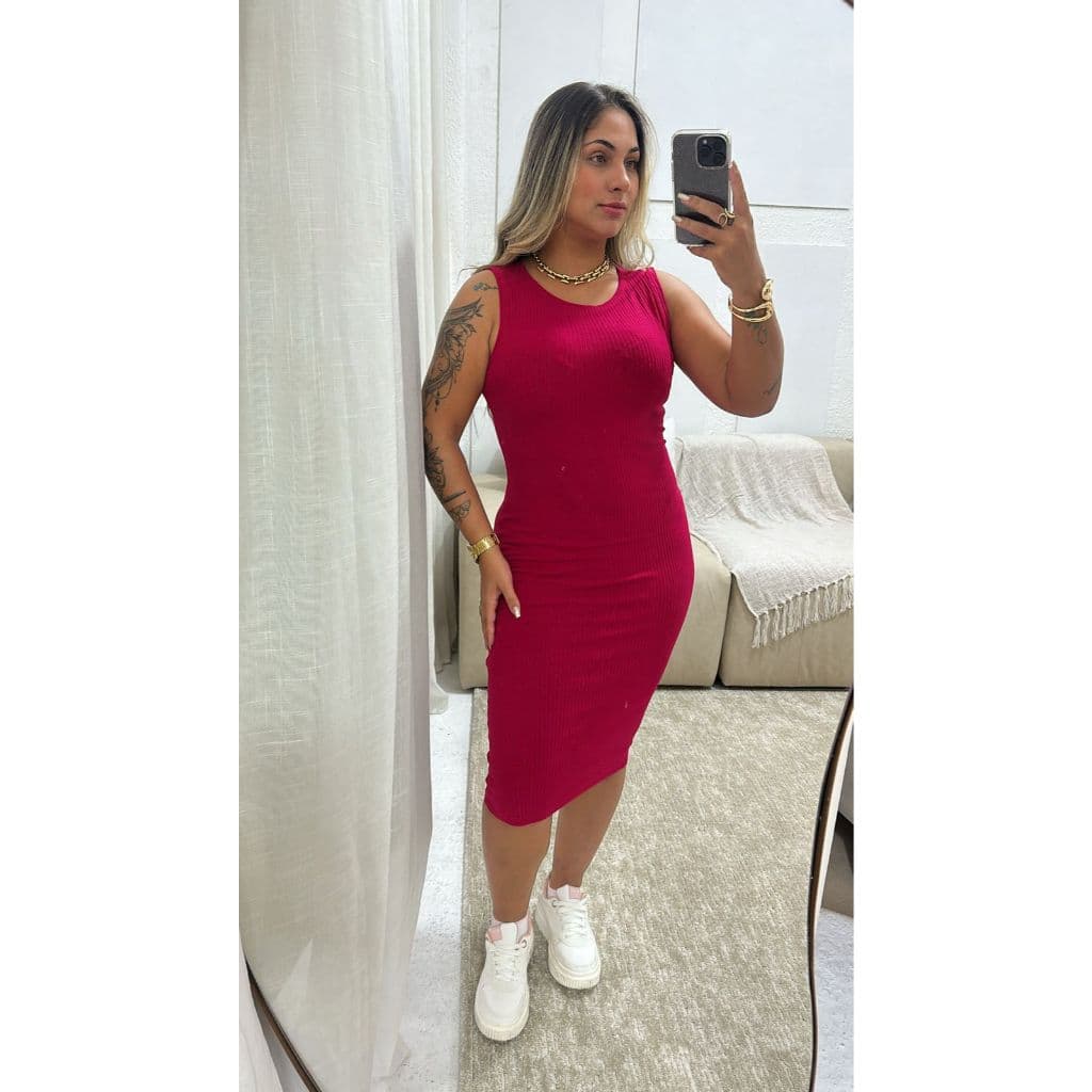 Vestido Feminino Midi Canelado Premium Regata Moda Feminina/ Casual Justo Elegante Tendência