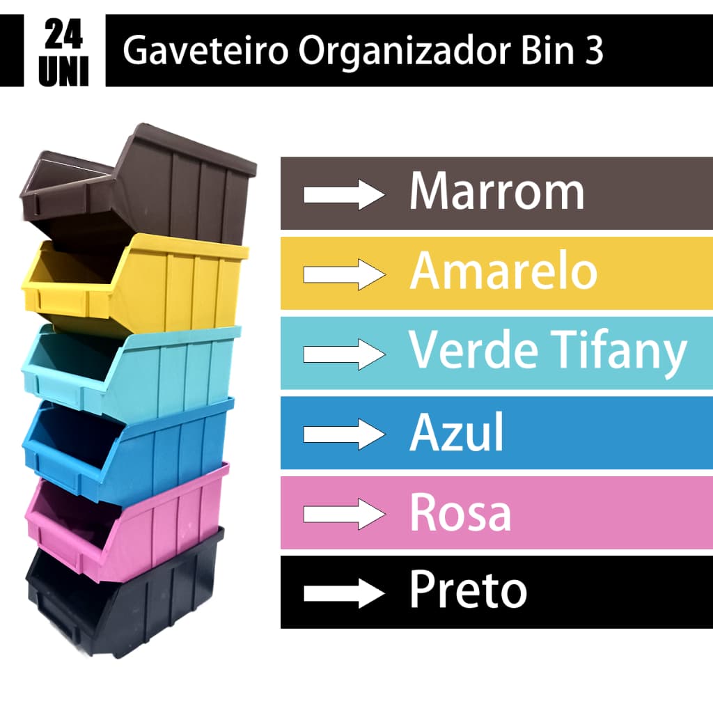 24 Gaveteiros BIN 3 - Organize Peças, Parafusos e Ferramentas para Oficinas, Indústrias e Escritórios com Facilidade!