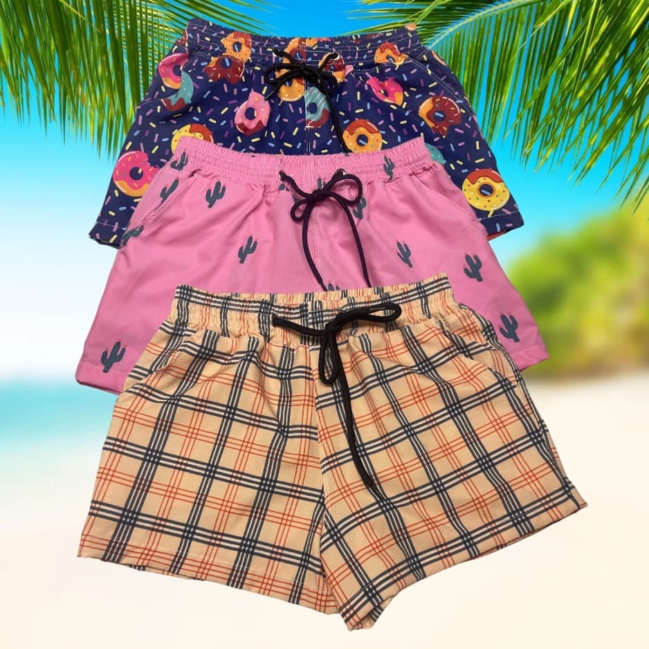 Short Feminino Tactel Moda Praia Estampado Com Elastano saida de Praia Piscina shortinho academia