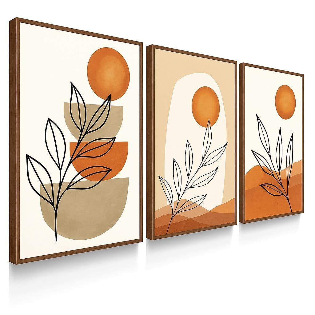 Quadro Decorativo 3 Peças Abstrato Folhagem Colorida Moderno Decoração Para Casa