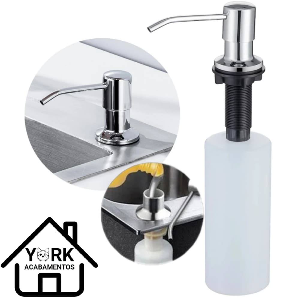 Dispenser Detergente / Dosador em Inox para Cuba Cozinha Pia Porta Sabonete Liquido Embutir 300 ML