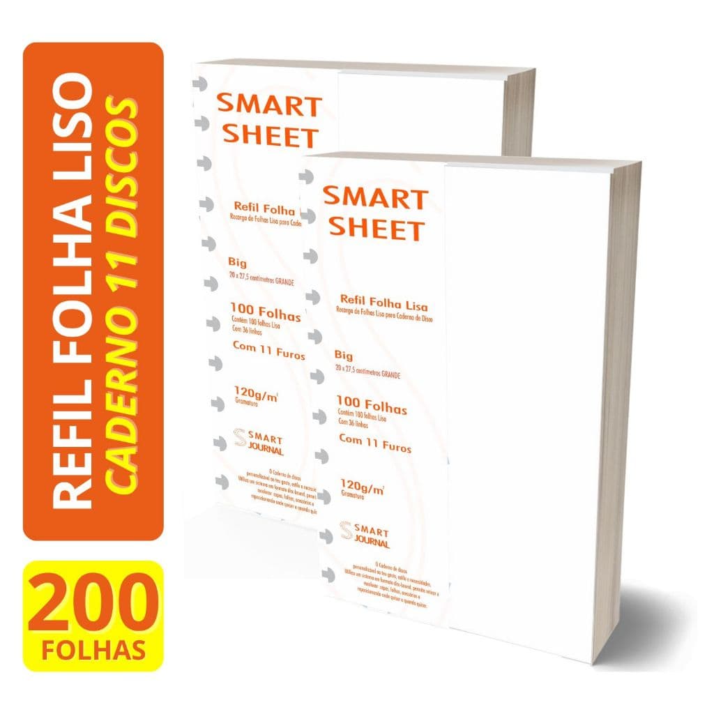 Kit 2 Refil Caderno de Discos 120g 100 Folhas Liso Grande 11 Furos