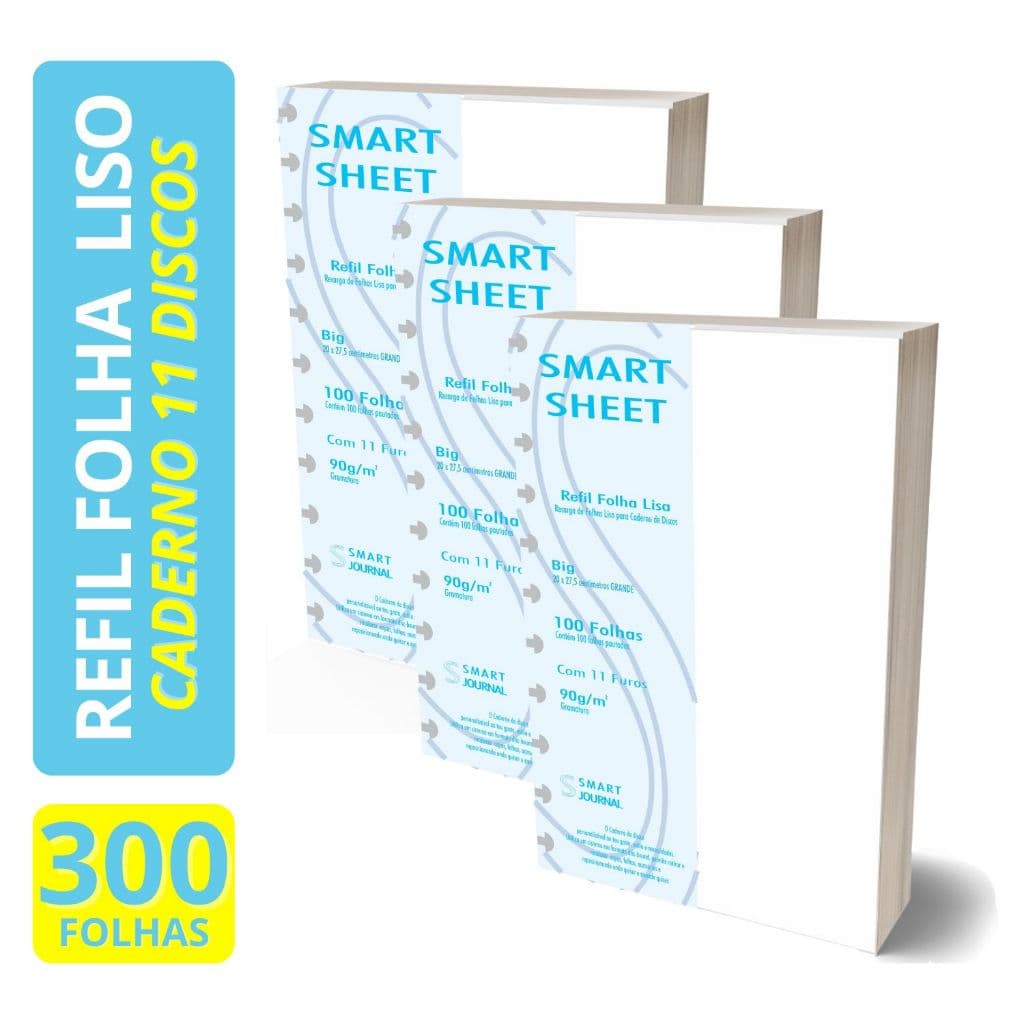 Kit 3 Refil Caderno de Discos 90g 100 Folhas Liso Grande 11 Furos