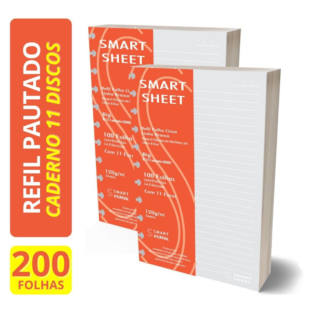 Refil Caderno Discos 120g Pauta Branca 200 Folhas 11 Furos 20x27,5cm