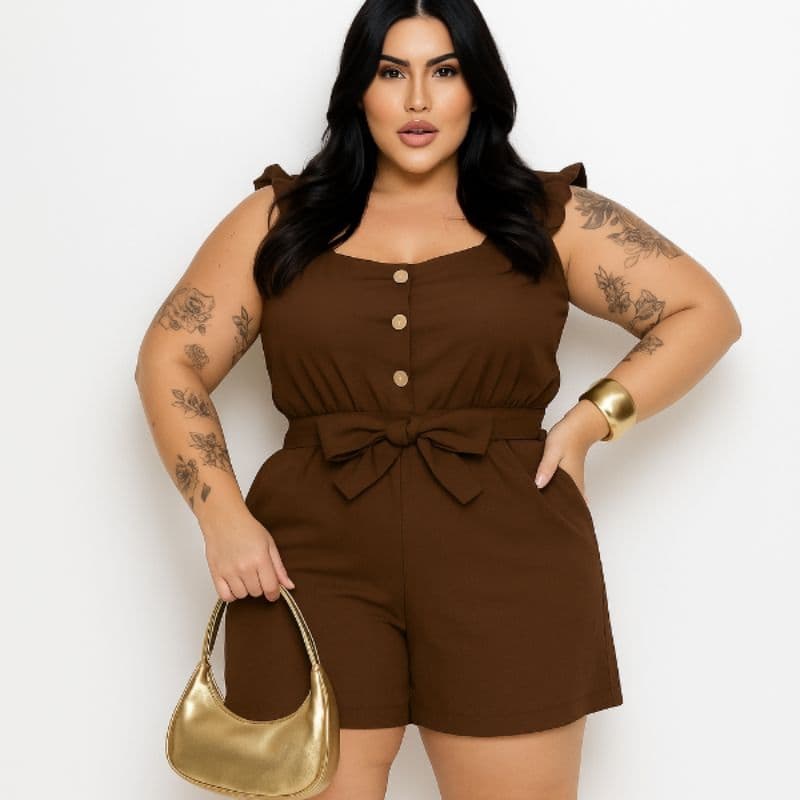 Macaquinho Plus Size Feminino Com Amarração Tamanho Grande VESTE 48 ao 50 Curto Tendência Verão GG