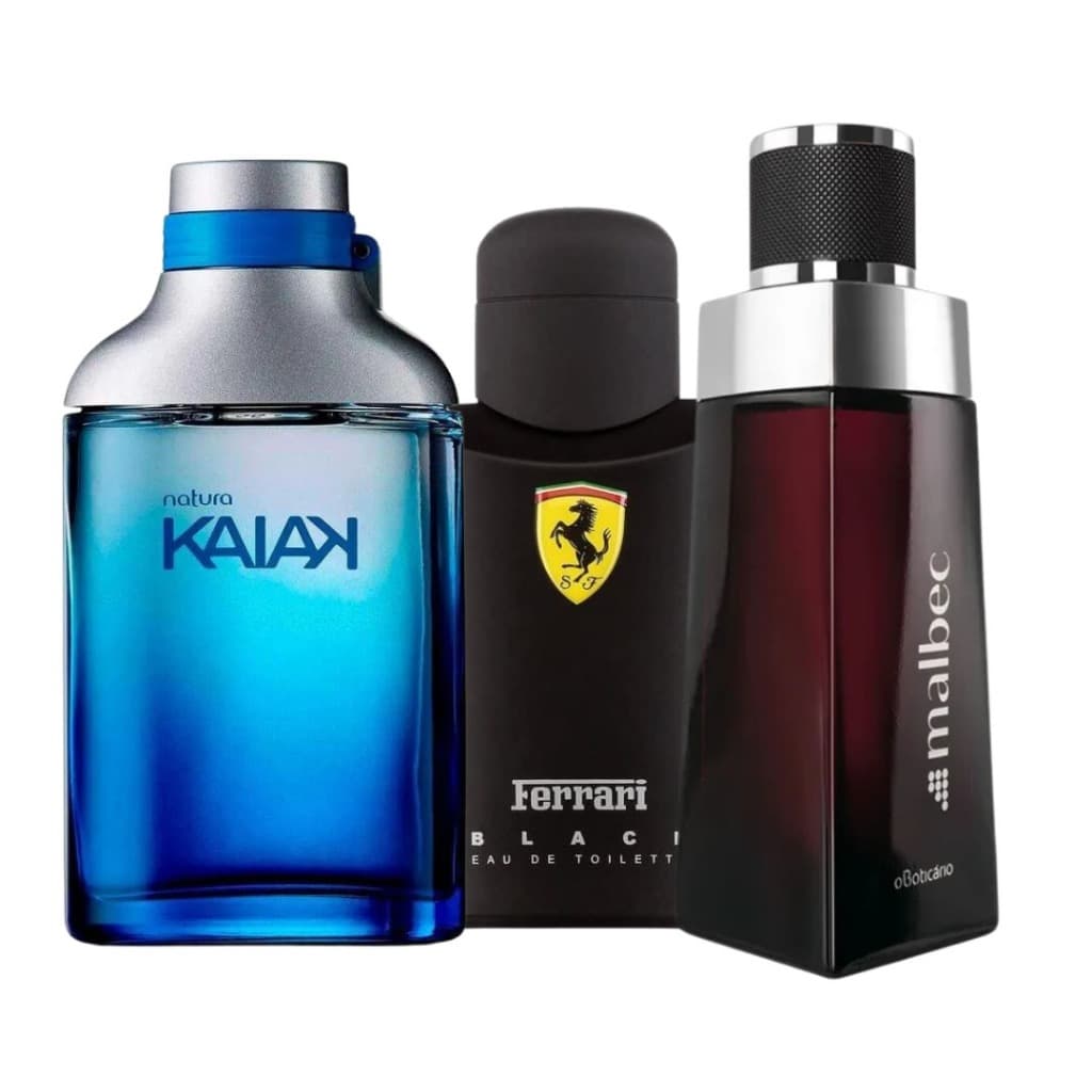 Kit Masculino com 3 Perfumes - Kaiak, Ferrari e Malbec Tradicional 100ml Cada