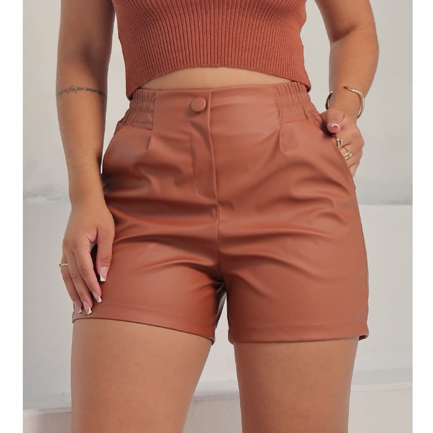 Shorts Shortinho Courino PREMIUM Thayna Feminino com botão e elastico no cós VINTAGE