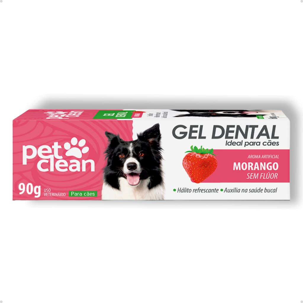 Pasta De Dente Gel Dental Cães e Gatos Pet Clean Morango 90g