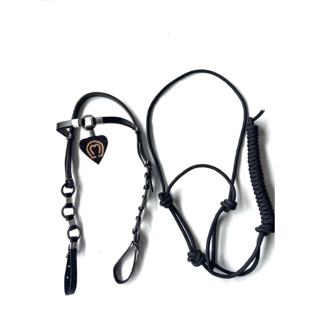 Kit Para Cavalo Cabeçada Argolada De Couro + Cabresto De Poli  4 Nós