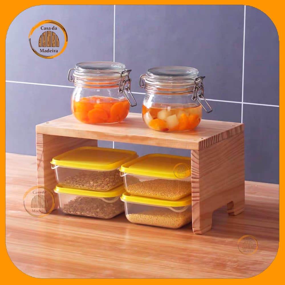 Porta Tempero Decoração de Cozinha Mesa Organizador Potes Organizador de Cozinha Madeira Pinus