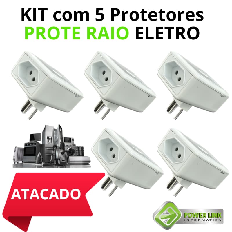 KIT com CINCO Protetores PROTE RAIO ELETRO (Duas Tomadas) PW - ELETROS E VIDEO GAMES