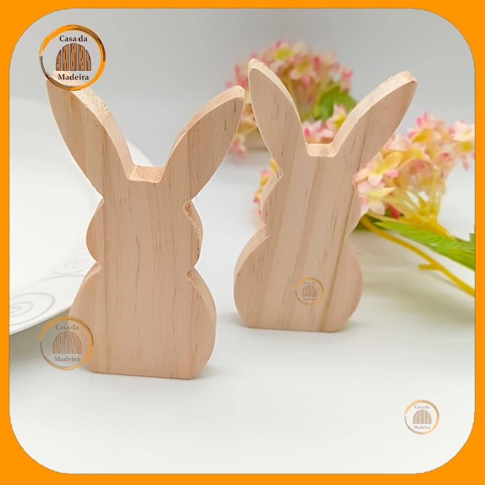 Kit 2 Unidades Coelhos de Páscoa Decoração festa de coelho páscoa pequeno de madeira pinus decoração