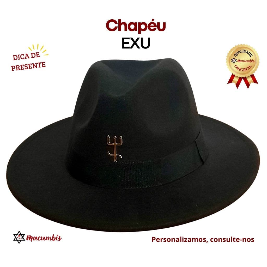 Chapeu Exu com Tridente Preto Feltro Umbanda Candomble